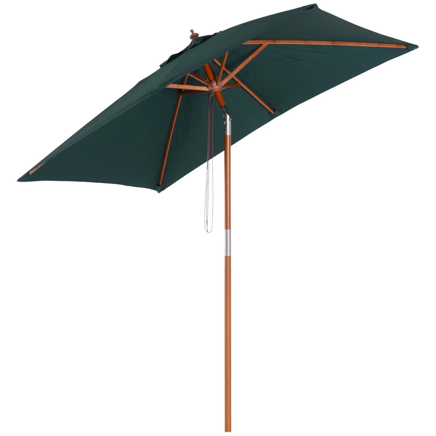 2m x 1.5m Garden Parasol Umbrella with Tilting Sunshade Canopy, Outdoor Market Table Umbrella with Wood and Bamboo Frame