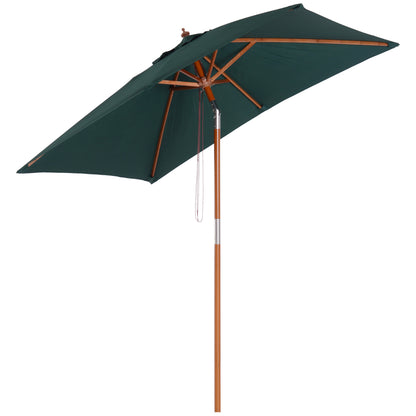 2m x 1.5m Garden Parasol Umbrella with Tilting Sunshade Canopy, Outdoor Market Table Umbrella with Wood and Bamboo Frame
