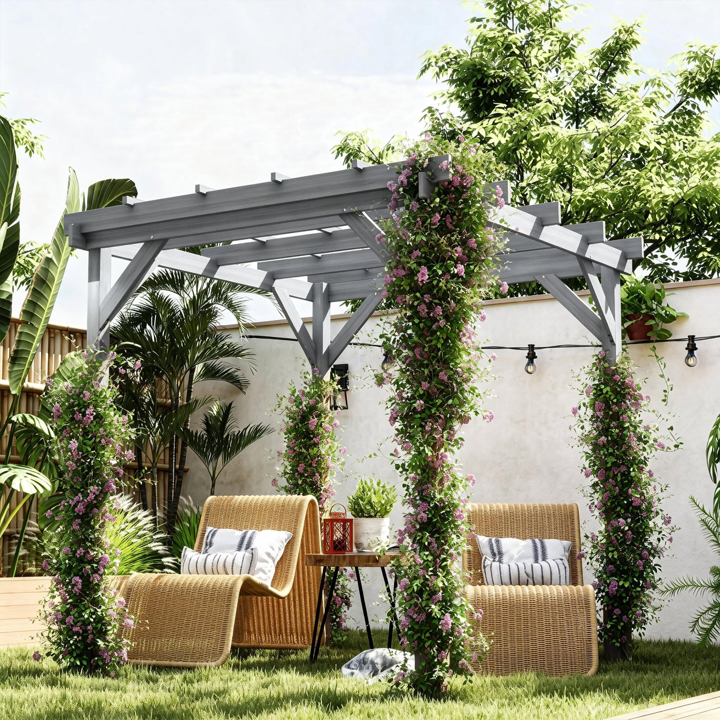 2 x 2m Wooden Pergola Kit, Decorative Garden Gazebo Shelter with Stable Structure for Climbing Vines, Flowers, Grey
