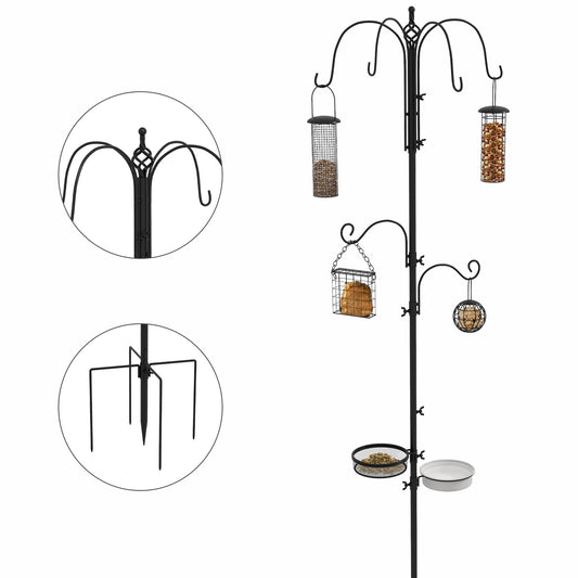 Bird Feeding Station Kit, Wild Bird Feeder Pole with 6 Hooks, 4 Hanging Feeders for Peanuts, Seed, Fat Balls, for Garden