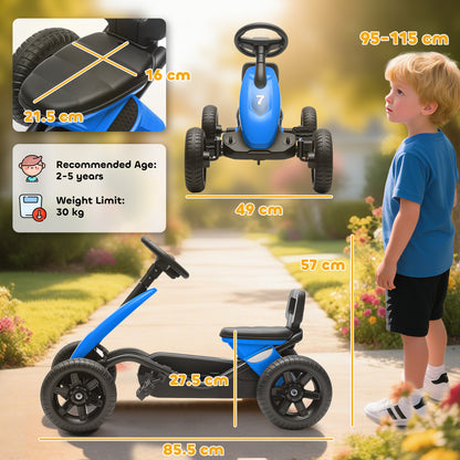 Pedal Go Kart for Kids 2-5 Years, with Silent EVA Wheels, Metal Frame, Blue