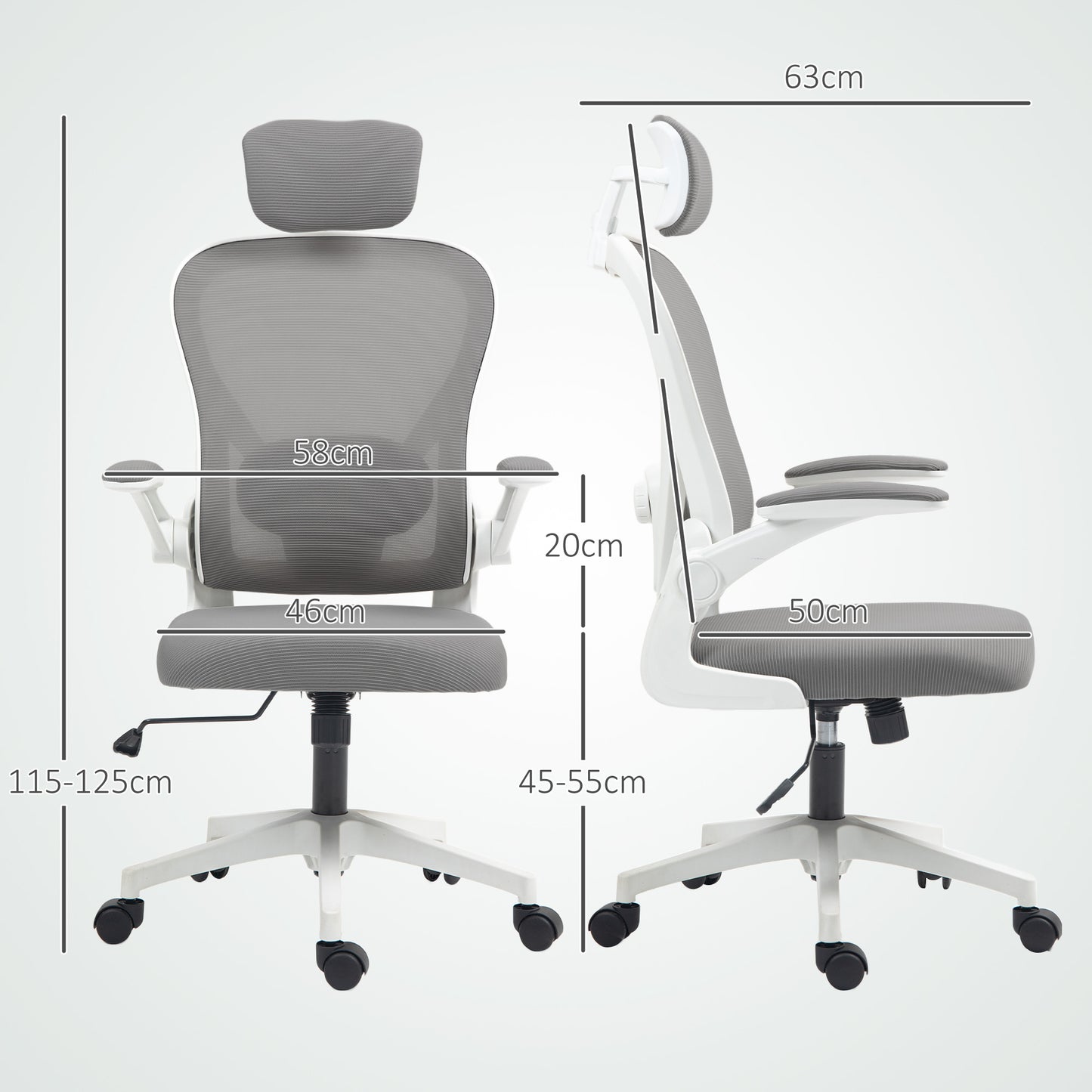 Executive Office Chair, Ergonomic Mesh High Back Desk Chair with Flip-up Armrest, Rotatable Headrest