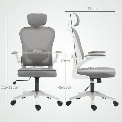 Executive Office Chair, Ergonomic Mesh High Back Desk Chair with Flip-up Armrest, Rotatable Headrest