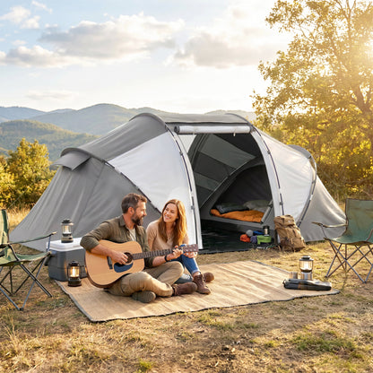 4 Man UV Protection Camping Tent - Charcoal Grey and White