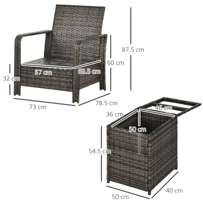 3 Pieces Rattan Bistro Set, Wicker Garden Furniture Set with Storage Coffee Table and Chairs, Thickened Cushions for Outdoor