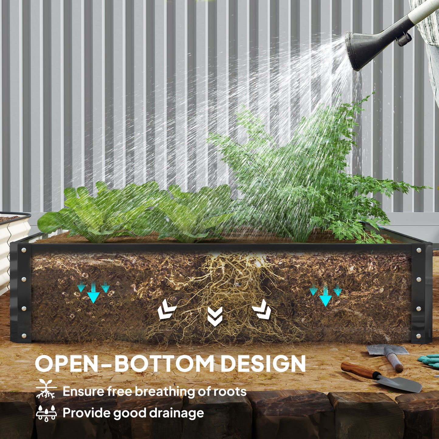 432L Square Raised Garden Bed Box with Weatherized Steel Frame for Vegetables, Flowers and Herbs, 120 x 120 x 30cm, Grey