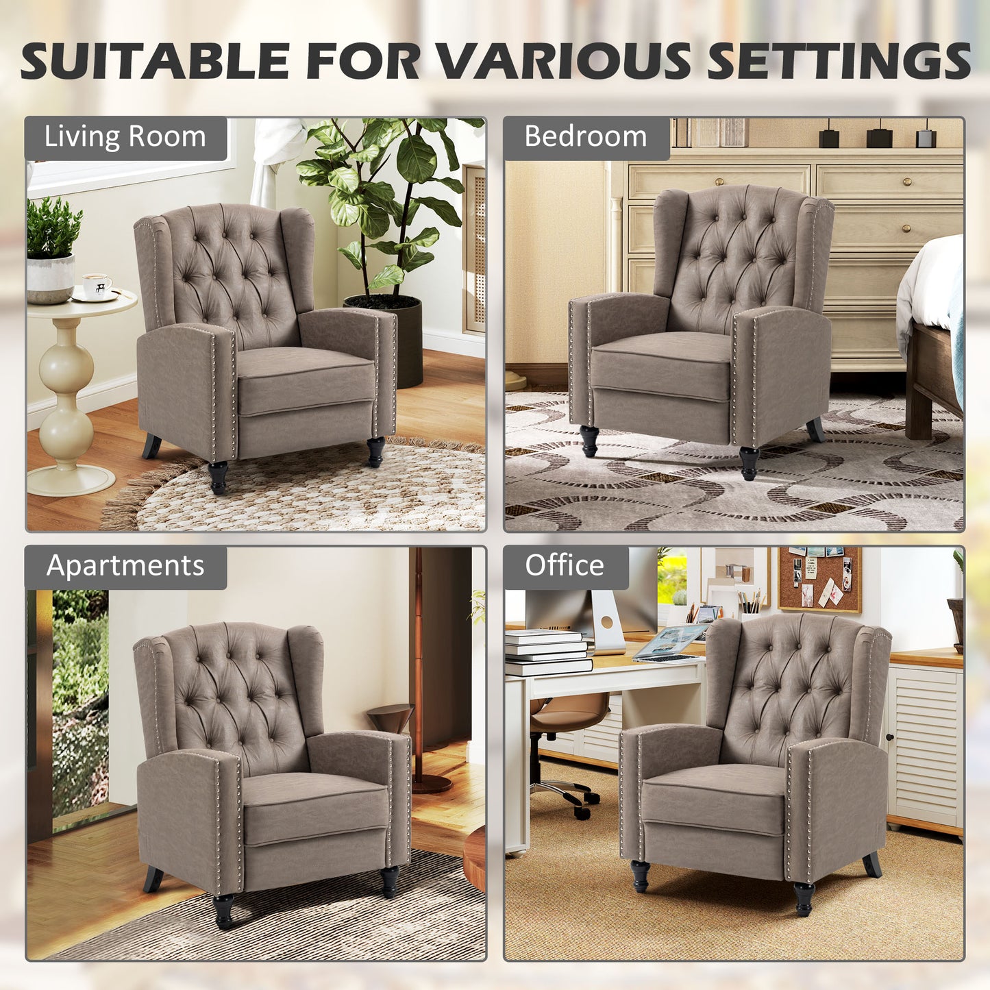 Chesterfield-Style Reclining Armchair - Brown