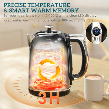 Polished Retro 40-100°C Kettle and Toaster Set - Black