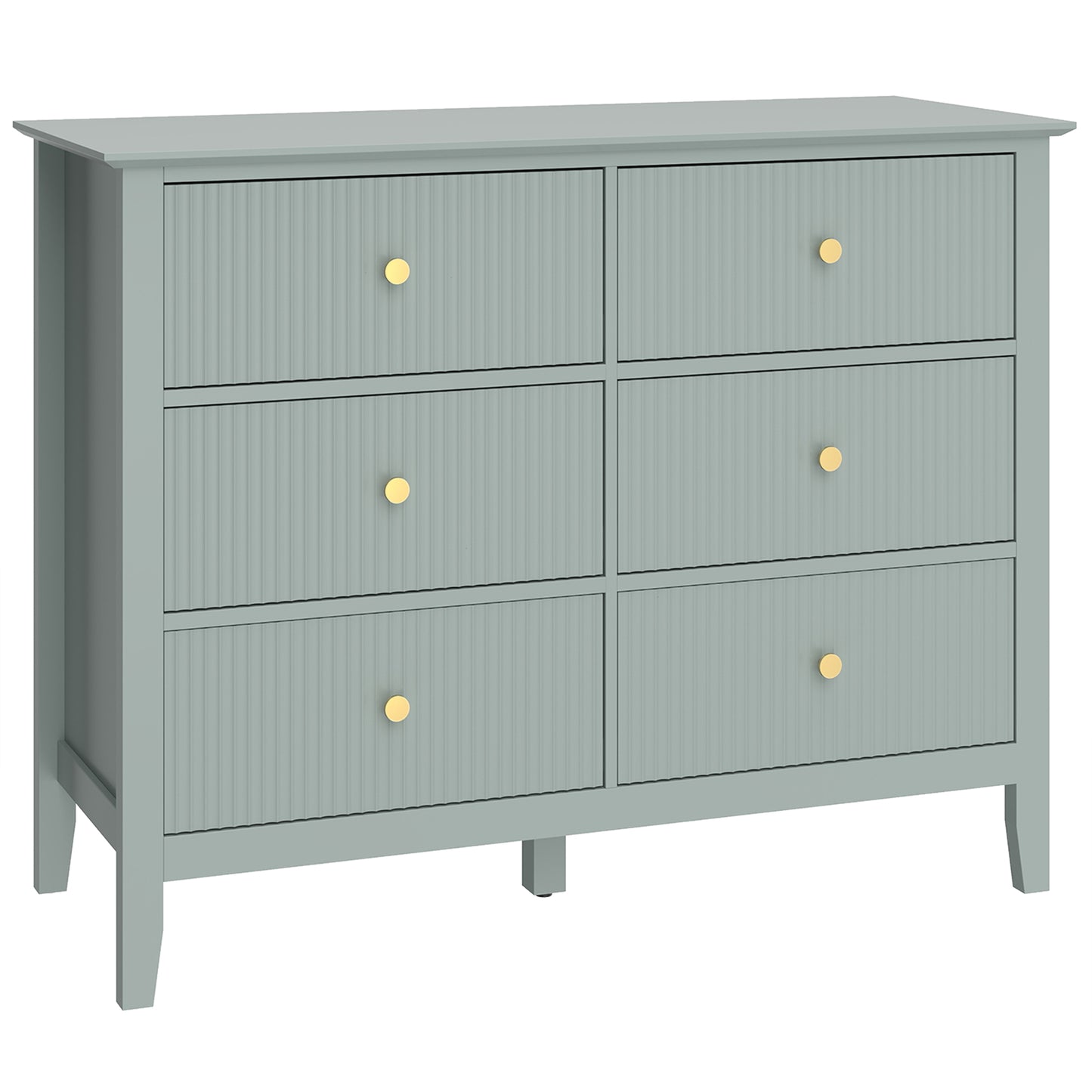 Fluted Dresser, 6 Drawer Chest of Drawers for Bedroom, Living Room, Hallway, Closet, Green