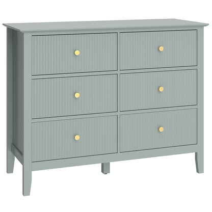 Fluted Dresser, 6 Drawer Chest of Drawers for Bedroom, Living Room, Hallway, Closet, Green