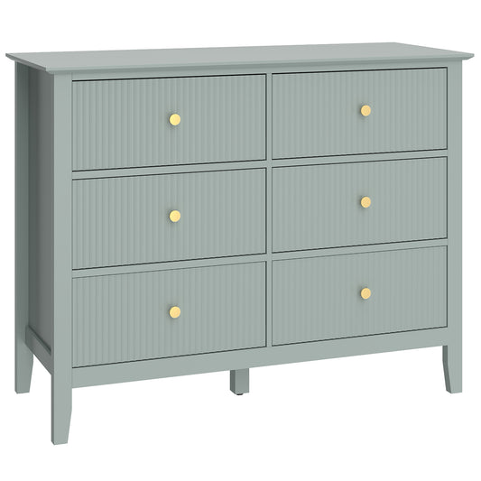 Fluted Dresser, 6 Drawer Chest of Drawers for Bedroom, Living Room, Hallway, Closet, Green