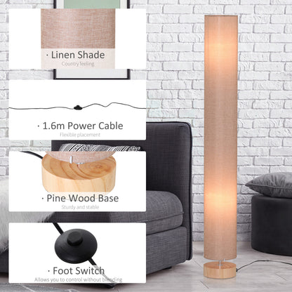 Floor Lamp for Living Room, 120cm Modern Standing Lamp with Linen Shade and Wooden Base, Cream