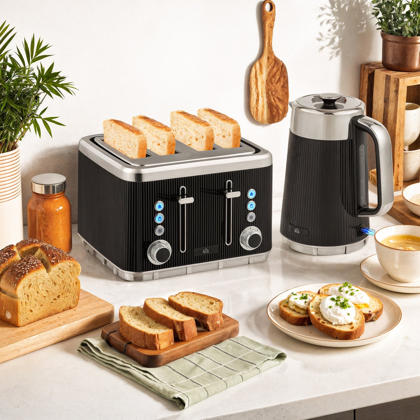 Electric Stainless Steel Kettle and Toaster Set, 3000W 1.7L UK Strix Thermostat Fast Boil Kettle w/ Limescale Filter
