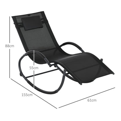 Steel Frame Zero Gravity Rocking Chair, with Pillow - Black