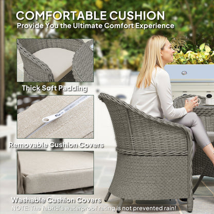 4 Seater Rattan Garden Furniture Set with Cushions, Round PE Rattan Dining Set with Glass-Top Table, Umbrella Hole