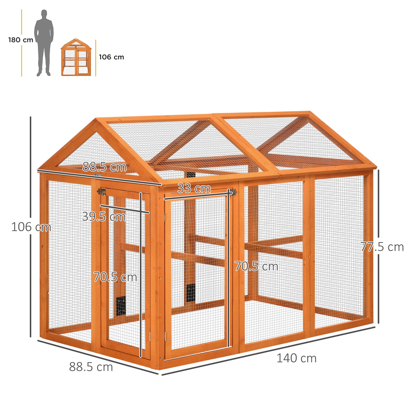Large Chicken Run, Wooden Chicken House for 1-3 Chickens, Hen House Duck Pen Outdoor with Combinable Design, Orange