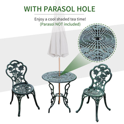 Cast Aluminium Outdoor Patio Garden Bistro Elegant Design Table Chair Set - Green (3-Piece)