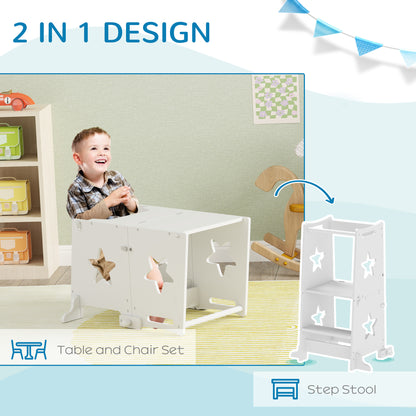 2-in-1 Toddler Step Stool with Safety Rail for Kitchen, Bathroom, White