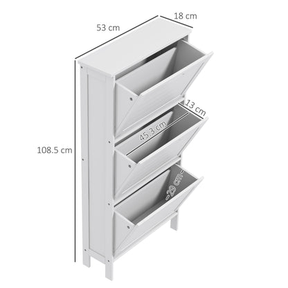 Narrow Shoe Cabinet with 3 Flip Drawers - White