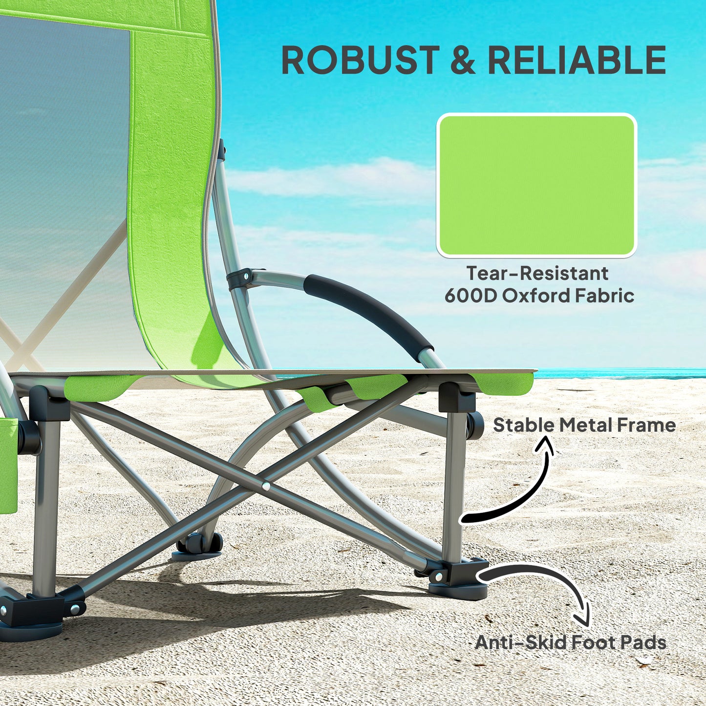 Set of 2 Folding Beach Chair, Low Camping Chair with Mesh Back