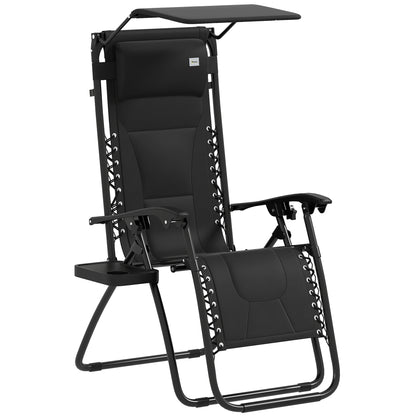 Zero Gravity Lounger Chair, Folding Reclining Patio Chair with Shade Cover, Padded Seat, Cup Holder