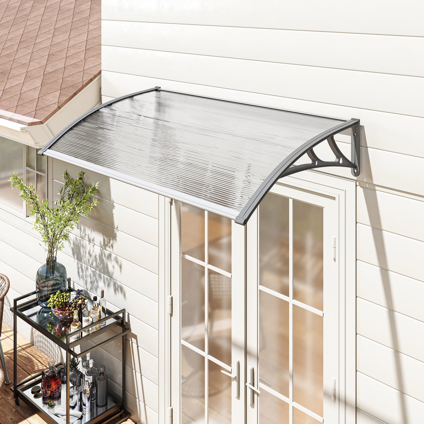 Front Door Canopy, Outdoor Awning, Rain Shelter, 110 x 60cm, Grey
