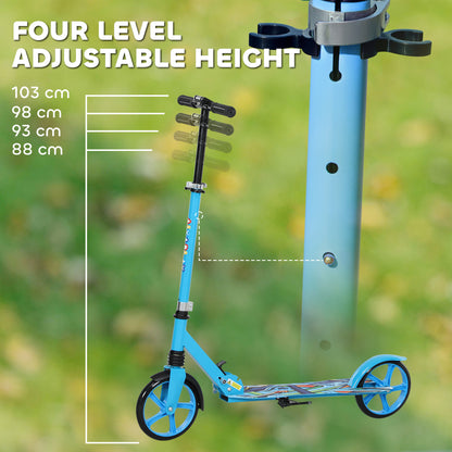 Foldable Kids Scooter with Adjustable Handlebar, 200mm Big Wheel, Rear Fender Brake, for Ages 6-12 Years, Blue