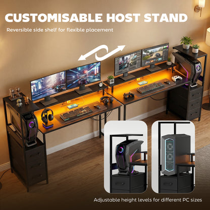 147cm Gaming Desk with Charging Station and Monitor Stand, Computer Table for Home Office with RGB Lights, Black