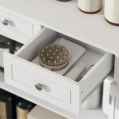 75x60cm Freestanding Bathroom Storage Cabinet Unit w/ 2 Drawers Cupboard Adjustable Shelf Metal Handles Traditional Style Whi
