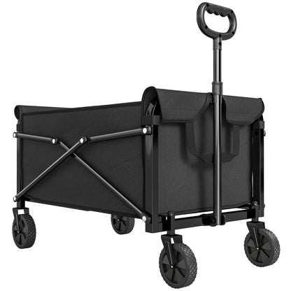 81L Festival Trolley on Wheels, Compact Garden Folding Trolley Cart with Adjustable Handle 80L Black