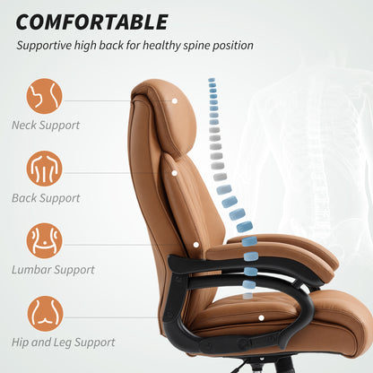 Spring Padded Faux Leather Office Chair with Super Padded, Reclining Office Chair - Light Brown