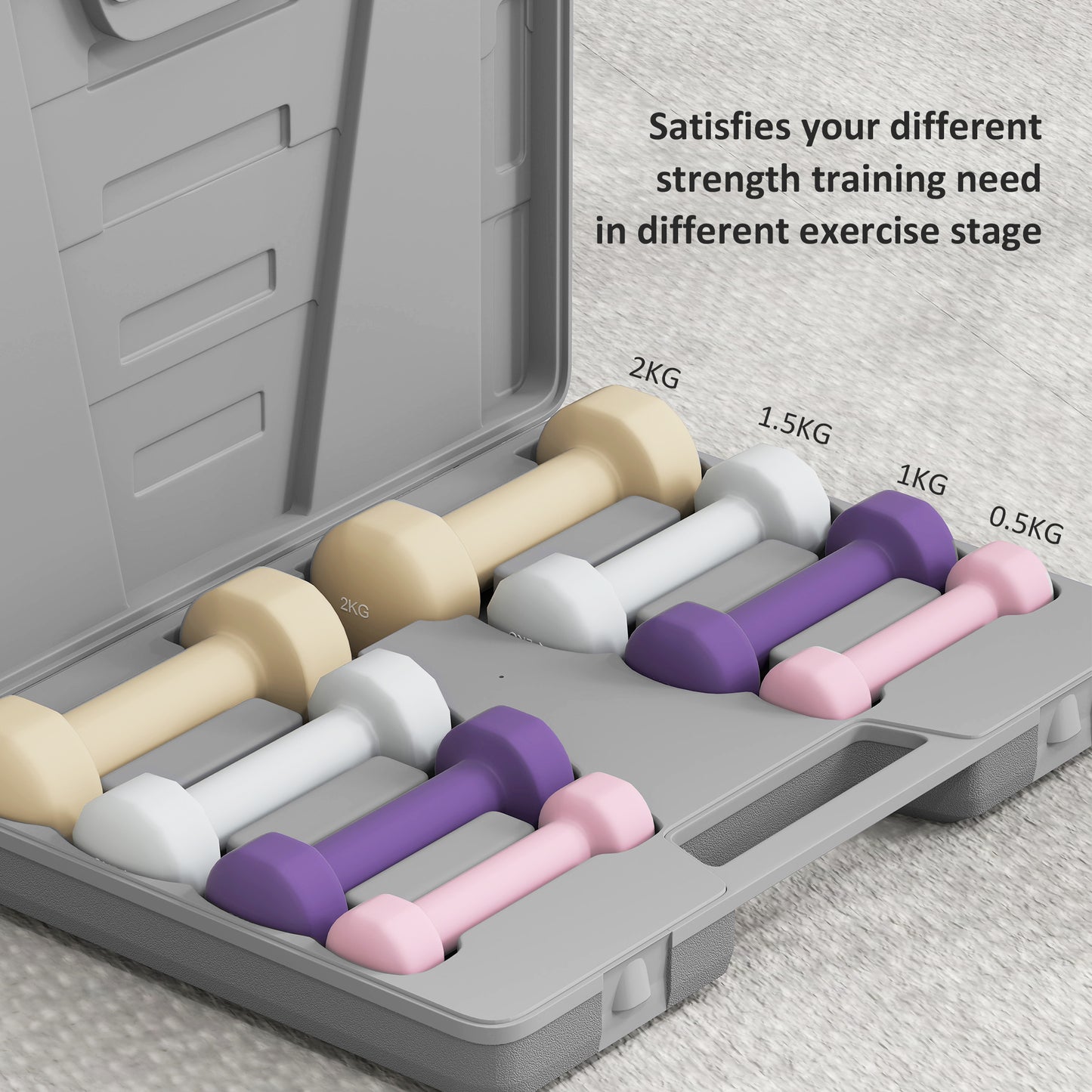 10KG Dumbbells Set with Carry Case, Hand Weights for Women and Men Home Gym Weight Lifting Training, Pink, Purple, Grey