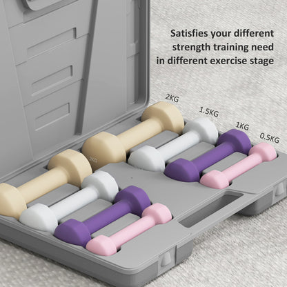 10KG Dumbbells Set with Carry Case, Hand Weights for Women and Men Home Gym Weight Lifting Training, Pink, Purple, Grey