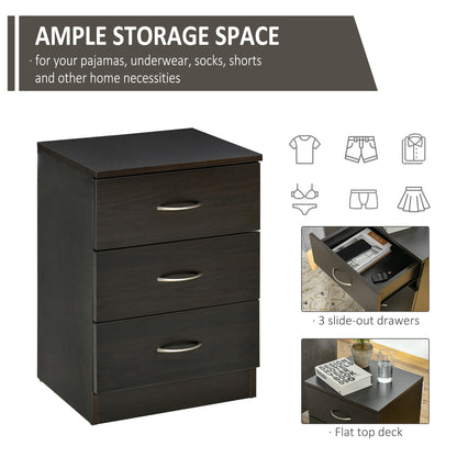 Three-Drawer Simple Bedside Table - Black