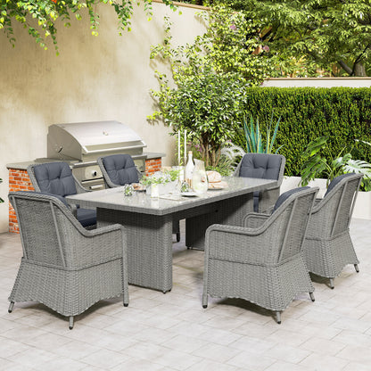 6 Seater Rattan Garden Dining Set with Cushions, Aluminium Outdoor Patio Furniture Set for Garden Gatherings & Outdoor Dining