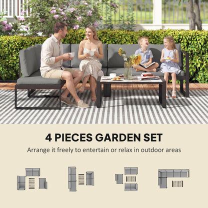 4 Piece Garden Furniture Set, Garden Sofa Set with 2 Loveseats, Armless Chair, Coffee Table for Balcony, Dark Grey