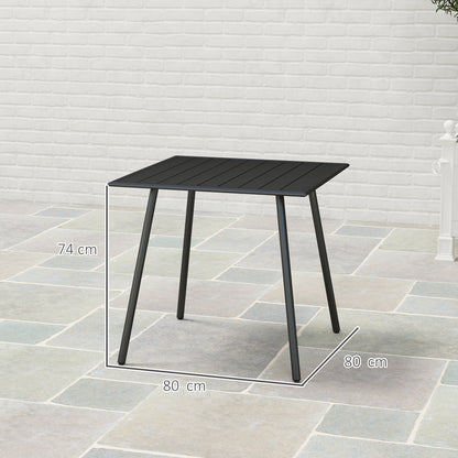 Square Garden Table with Slat Top, Steel Frame, Outdoor Table for 4 Person, 80 x 80 x 74 cm, Black