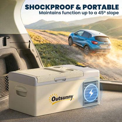 16L Portable Car Fridge, -20℃ to 10℃ Adjustable Temperature - Khaki/Grey