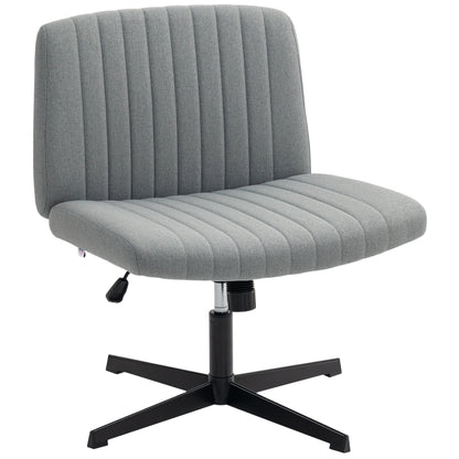 Armless Office Chair No Wheels, Linen Fabric Criss Cross Legged Desk Chair with Wide Seat, Thick Padding, Tilt Function