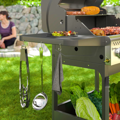 7.5kW Three-Burner Gas BBQ Grill, with See-Through Lid - Black