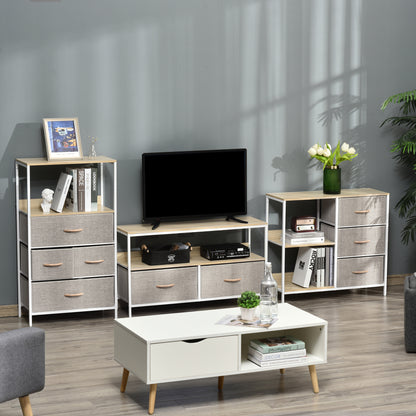Chest of Drawers Storage Dresser Cabinet Organizer with 3 Fabric Drawers and 2 Display Shelves for Living Room, Bedroom