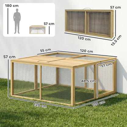 Wooden Folding Rabbit Hutch, for 2-3 Rabbits - Natural Wood
