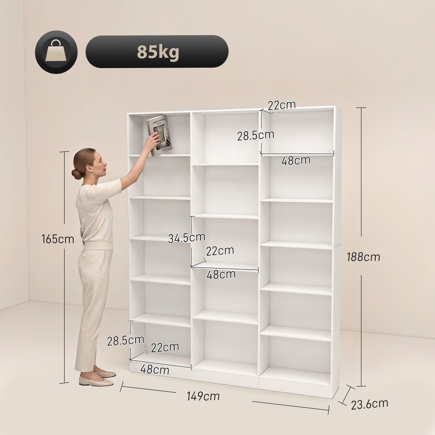 Bookcase with Open Storage, 6-Tier Bookshelf with Anti-Tipping Hardware, White
