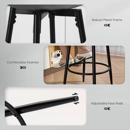 Set of Two Faux Leather Bar Stools - Grey/Black