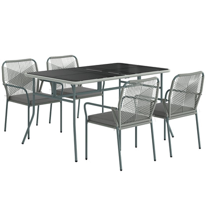 Five-Piece PE Rattan Garden Dining Set with Cushions & Stackable Chairs - Light Grey