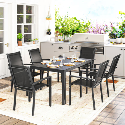 Seven-Piece Garden Dining Set, with Plastic Wood-Top Table - Black