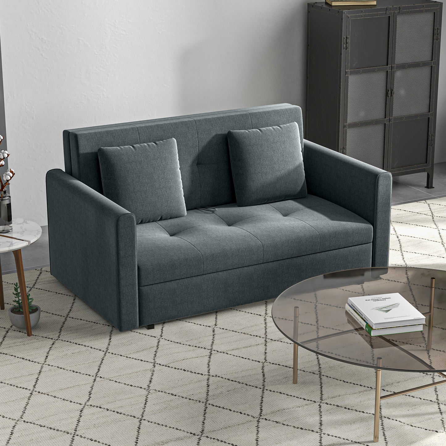 2 Seater Sofa Bed with Hidden Storage, Pull Out Convertible Bed Settee