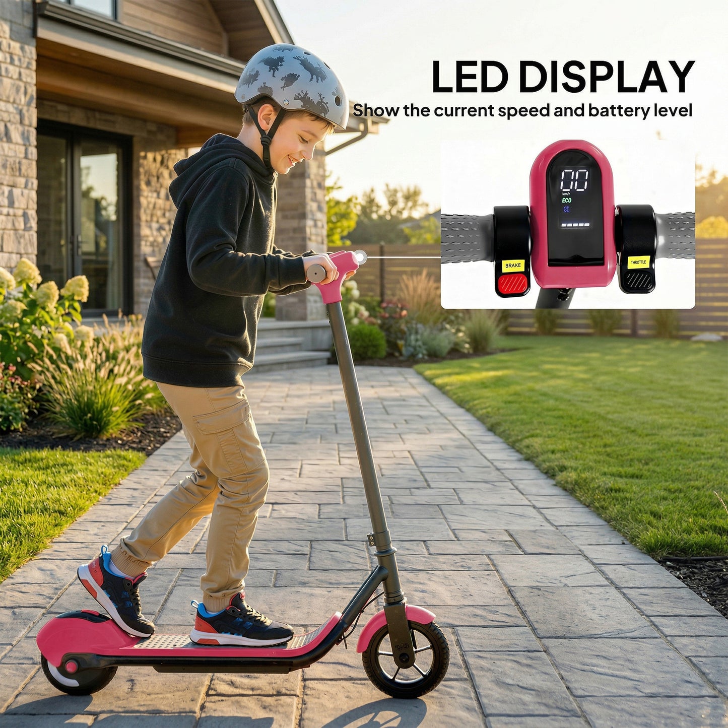 Electric Scooter for Kids, with LED Display, Pink