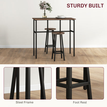 6-Piece Industrial Bar Table Set, 2 Breakfast Tables with 4 Stools Brown