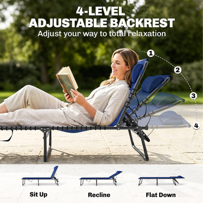 Set of Two Folding Sun Loungers, with Four-Position Backs - Blue